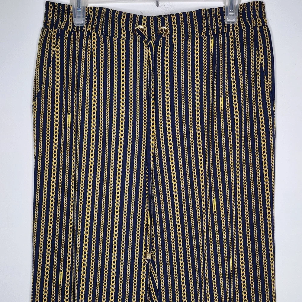Michael Kors Pants Woman's Medium Chain Link Midnight Blue Elastic Waist Garment